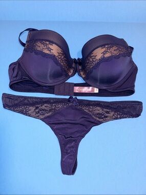 Adore Me Deep Purple Lace Push-Up Bra & Thong Set